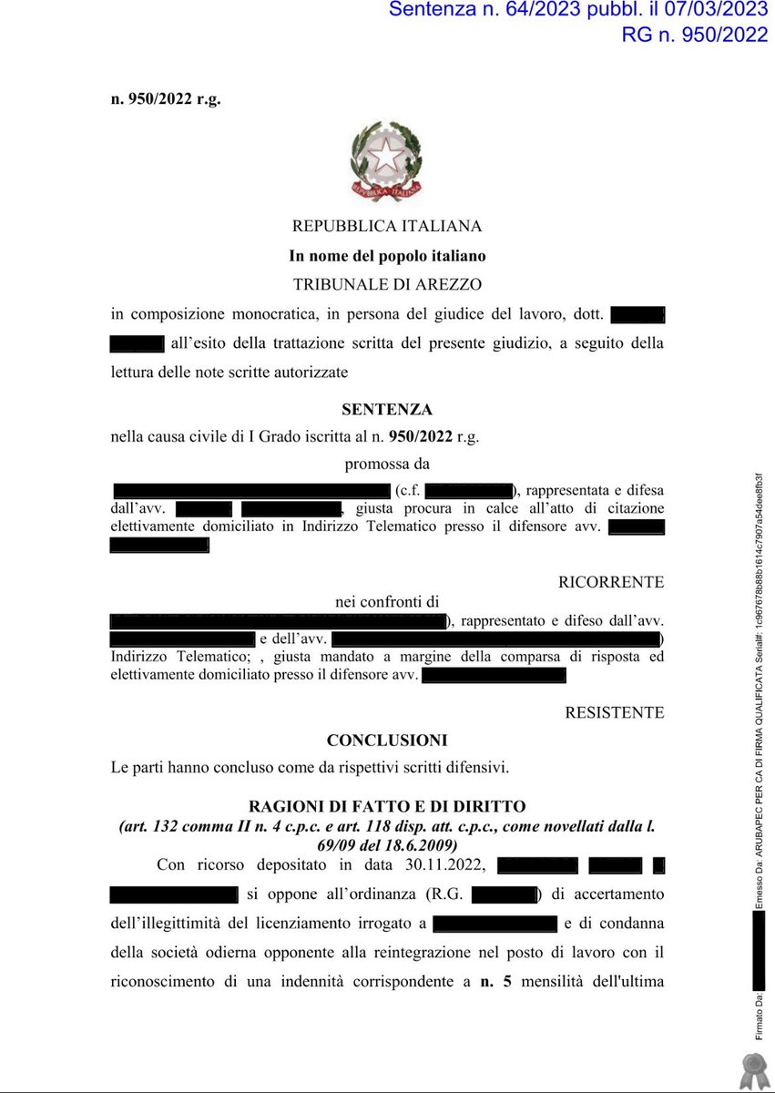 ant_lamberti1's tweet photo. Trib. Arezzo 64/2023: Spetta al datore di lavoro dimostrare l’insussistenza dello stato di malattia del dipendente e la conseguente falsità della certificazione rilasciata dal medico. -> https://t.co/9cS2JRzX0W https://t.co/1D93W9Es86