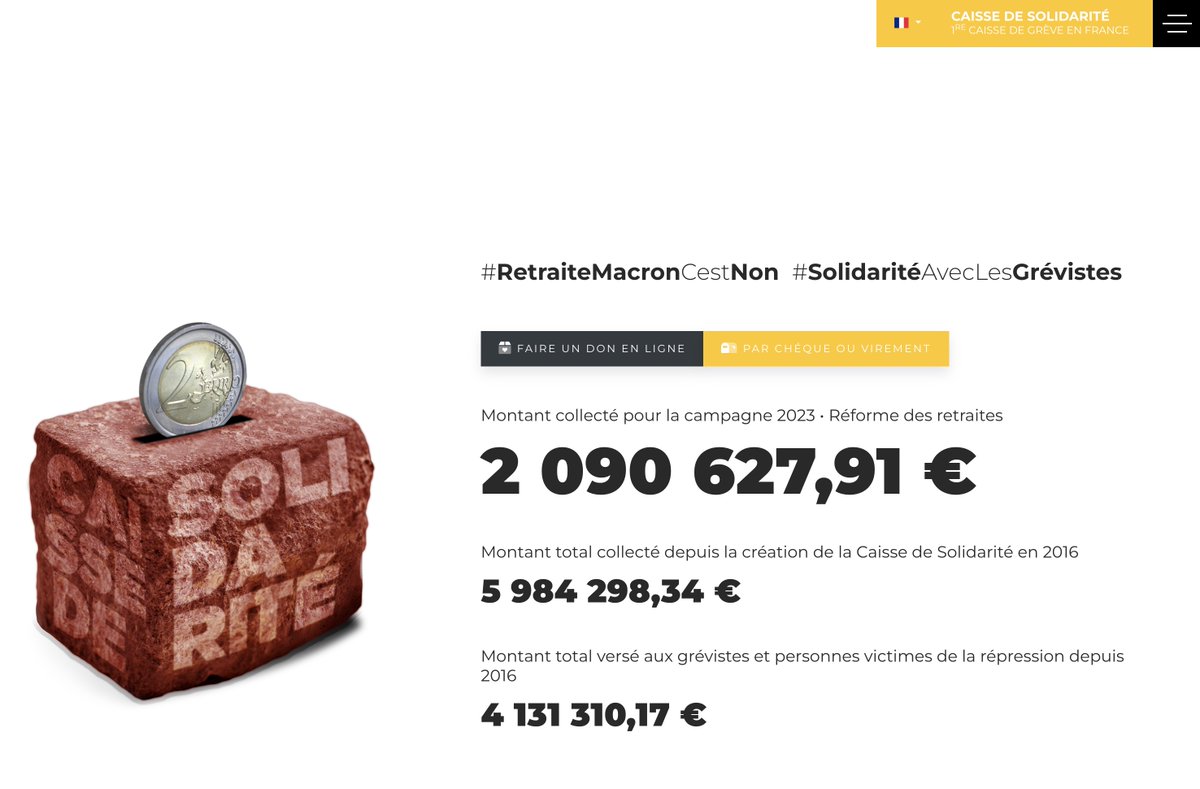 Le site de nouveau opérationnel 😁 Go go go la solidarité avec les grévistes contre la réforme des retraites ♥️
caisse-solidarite.fr