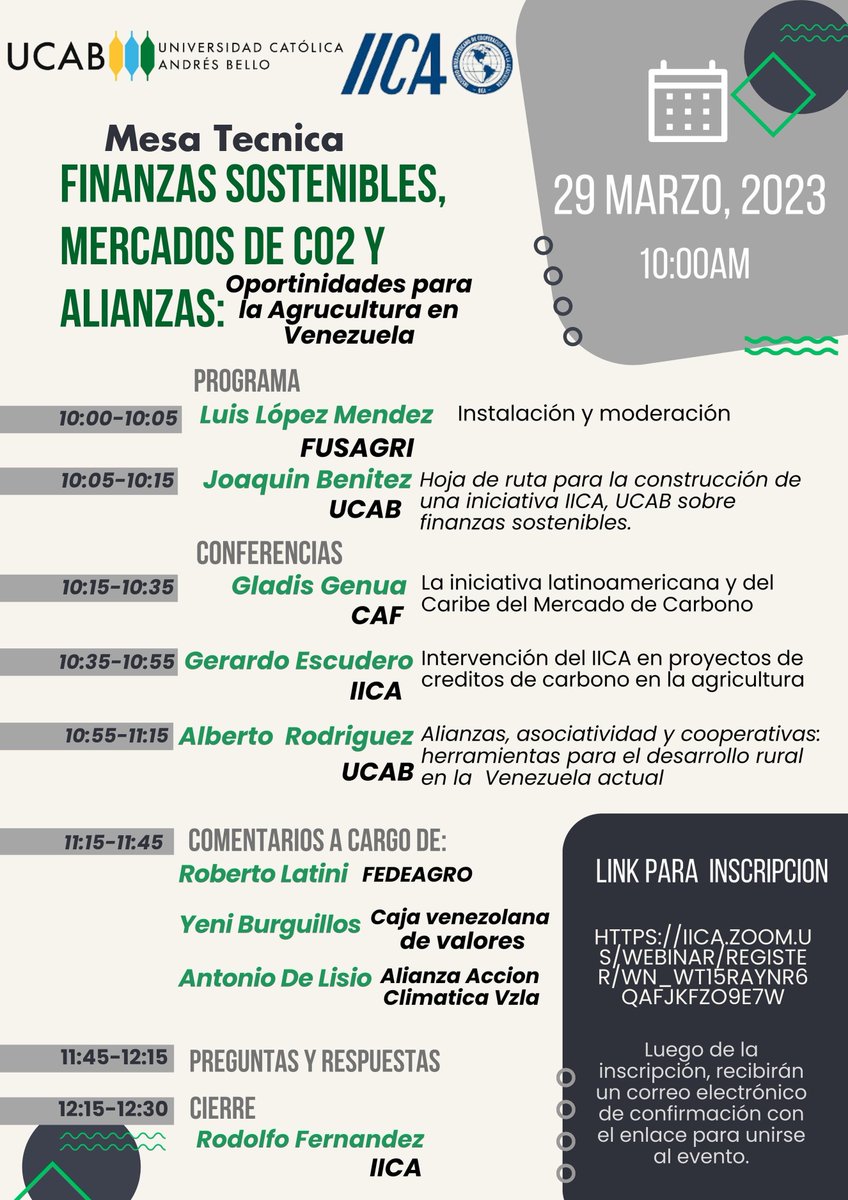 jpbmaal's tweet photo. El próximo miércoles 29/03/23 a las 10:00 am 
Invitan por @enlaucab 

@economiaucab 
@sociologiaucab 
@UCABSustentable 
 
Conjuntamente con
@IICAVENEZUELA https://t.co/5GeTWm6qmf