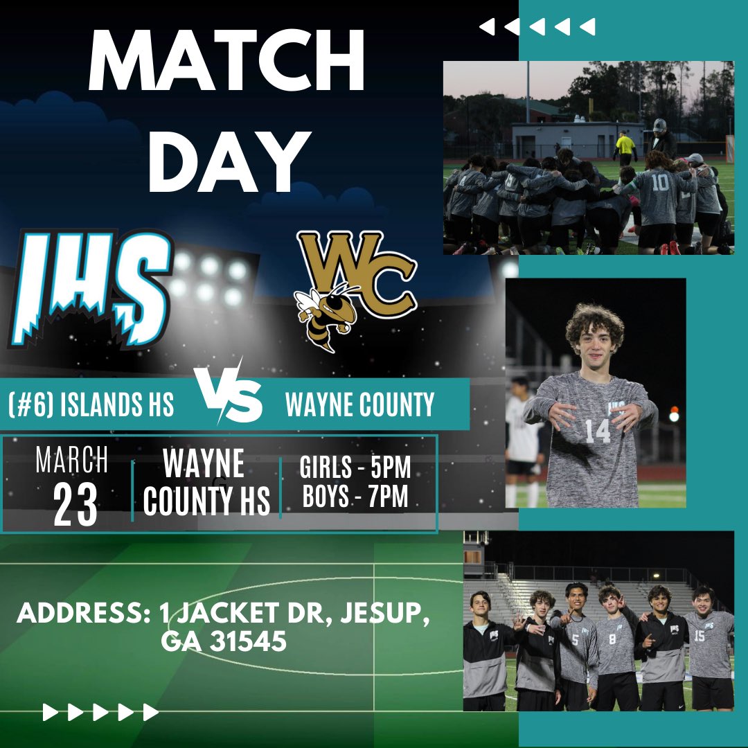 Another important region match today as we head to Jesup to take on Wayne Co. Girls @ 5 followed by the boys @ 7. 🦈 ⚽️
