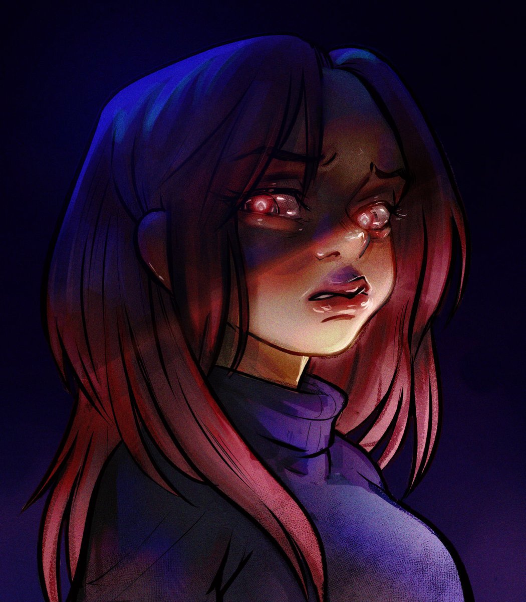 1girl solo long hair sweater glowing eyes glowing red eyes  illustration images