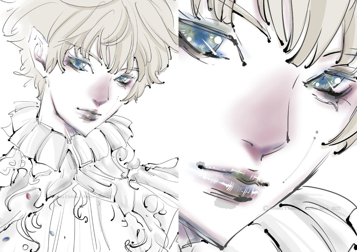 blue eyes solo blonde hair zoom layer looking at viewer 1boy male focus  illustration images