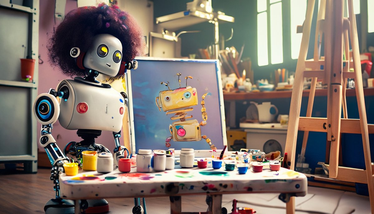 agrocragg's tweet photo. I'd like to present: Robot Bob Ross. Created using Adobe Firefly. #AdobeFirefly https://t.co/TgoS8hKp6R