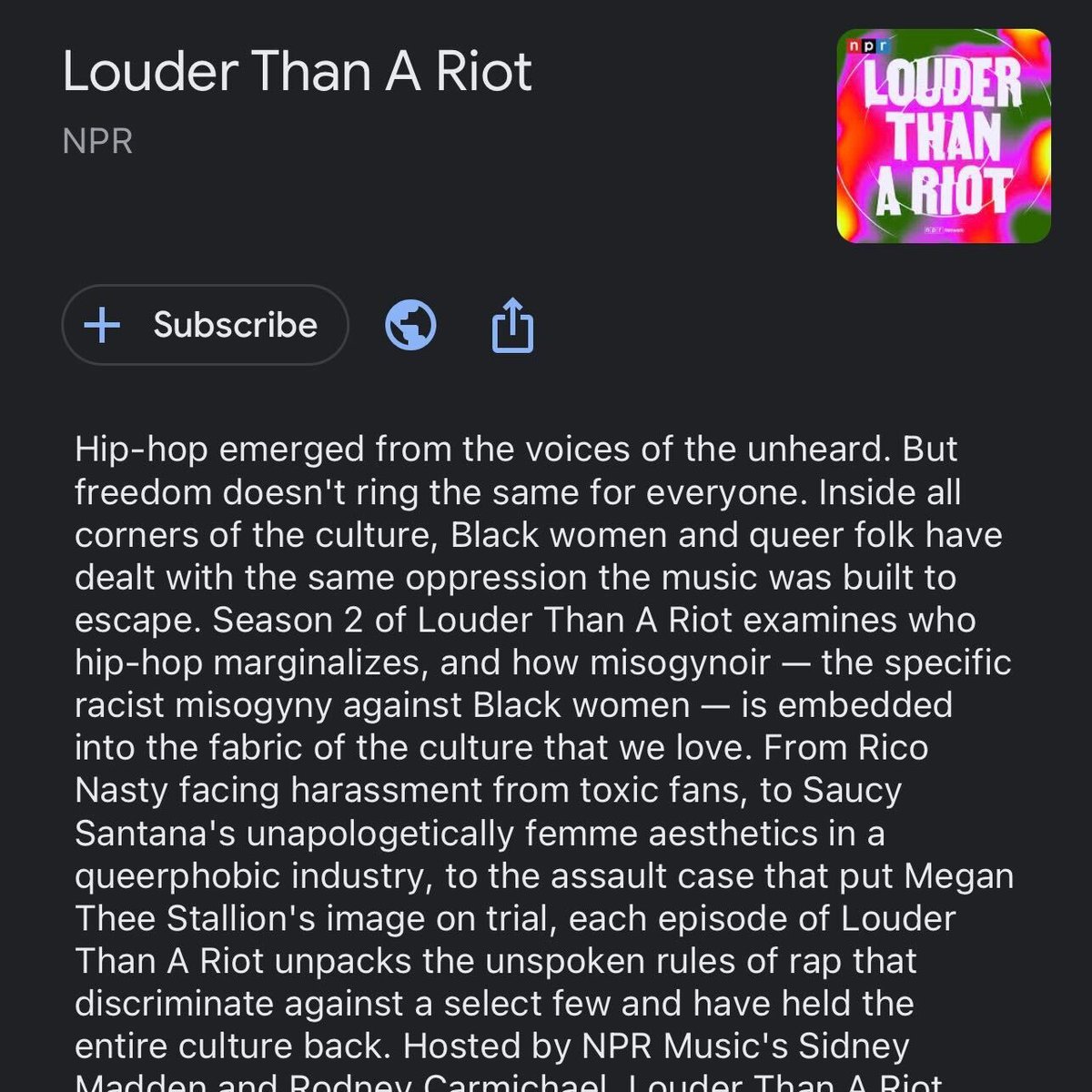 Listen and subscribe to Louder Than A Riot Season 2 on Google podcasts.google.com/search/Louder%…