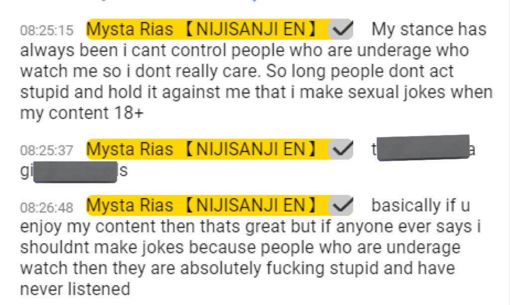 junstarias's tweet photo. (read bottom to top) 
reminder that anykara has guidelines for minors that essentially warn that livers’ content are inherently 18+ and minors should not be watching their livers. https://t.co/2oFQUlRw4A