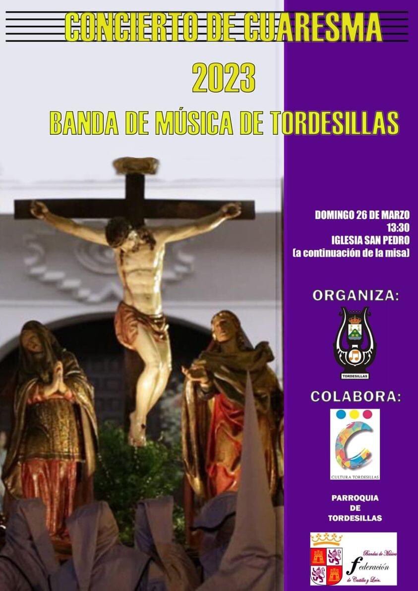 🎶🎵DOMINGO 26 DE MARZO-CONCIERTO DE CUARESMA BANDA DE MÚSICA DE #TORDESILLAS
LUGAR: I. de San Pedro.
HORA: 13'30 h.
ORGANIZA: Banda de Música de Tordesillas.
COLABORA: Parroquia de Tordesillas; Cultura del Ayto. de Tordesillas; Federación Bandas de Música de CyL. <a href="/oficial_BMT/">Banda de Tordesillas</a>
