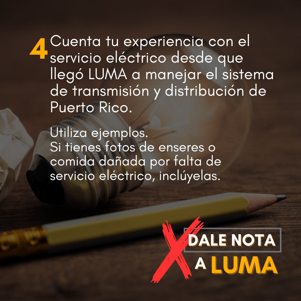 aerapr's tweet photo. Tus comentarios son importantes para la adopción de las métricas de desempeño de LUMA. 

Habla desde tu experiencia y recomienda la adopción de métricas que nos muevan hacia un sistema “moderno, sostenible, confiable, eficiente, costo-efectivo y resiliente”, como lo exige la ley. https://t.co/rztIdqGZek