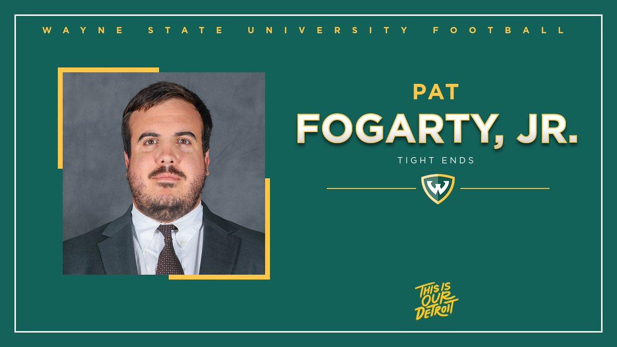 #WarriorFB:  Pat Fogarty, Jr. joined the Wayne State University football coaching staff in March of 2023 and will serve as tight ends coach on Tyrone Wheatley's staff.

bit.ly/3ng0Ahx

#ThisIsOurDetroit