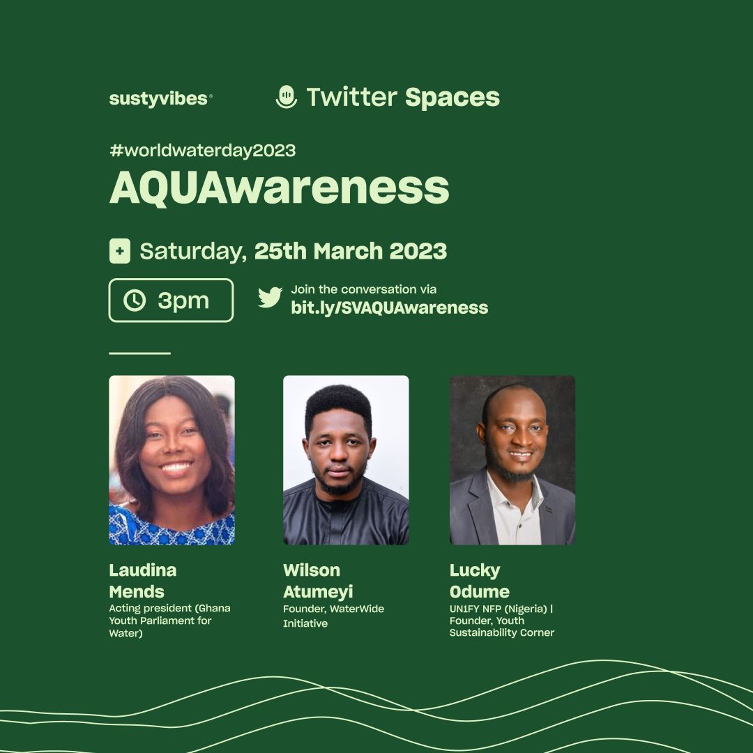 Our monthly Twitter space for World Water Day is coming up this Saturday 25th of March, 2023 with the theme AQUAwareness💧 

Please set your reminders now using this link:
x.com/i/spaces/1lygb… 

National Focal Point for UN1FY would be joining us on the space. Don't miss it