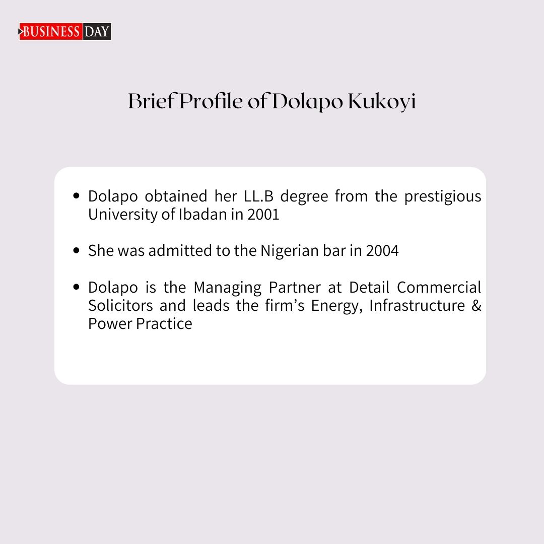 BDLegalBusiness's tweet photo. We celebrate Dolapo Kukoyi as an inspiring woman. 

She is the Managing Partner at Detail Solicitors and leads the firm’s Energy, Infrastructure &amp; Power Practice 

Here is to all women breaking barriers and paving the way for other women

Happy Women's Month https://t.co/WKRdrqt0cx