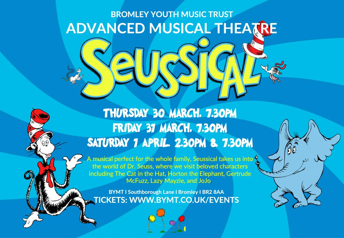 Join us next week for SEUSSICAL THE MUSICAL! Perfect for the whole family, Seussical takes us into the world of Dr. Seuss, The Cat in the Hat, Horton the Elephant, Gertrude McFuzz, Lazy Mayzie, and JoJo. Tickets available via buff.ly/2S87TIz #TheThinksYouCanTh…