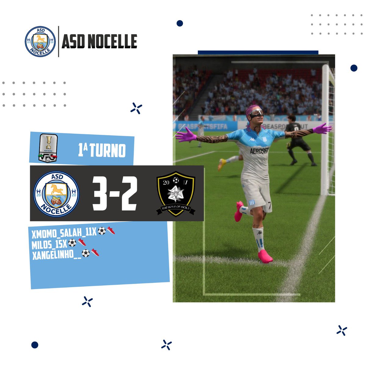 ASD NOCELLE (@asd_nocelle) on Twitter photo 🏟️| FULLTIME
🏆| @FTCompetition
🗓️| 15ª giornata
🆚| Fc Stella M. 0-1❌
🏆| <a href="/VPGItaly/">VPG Italy 🇮🇹</a> Coppa Italia
🗓️| 1^ Turno
🆚| <a href="/TBS2017_/">TheBoysOfSicily2017</a> 3-2✅
🎨: <a href="/xAngelinho__/">Graphics7At</a>
@HappygameEsport
GG AGLI AVVERSARI 🤝🏻 🏟️| FULLTIME
🏆| @FTCompetition
🗓️| 15ª giornata
🆚| Fc Stella M. 0-1❌
🏆| <a href="/VPGItaly/">VPG Italy 🇮🇹</a> Coppa Italia
🗓️| 1^ Turno
🆚| <a href="/TBS2017_/">TheBoysOfSicily2017</a> 3-2✅
🎨: <a href="/xAngelinho__/">Graphics7At</a>
@HappygameEsport
GG AGLI AVVERSARI 🤝🏻