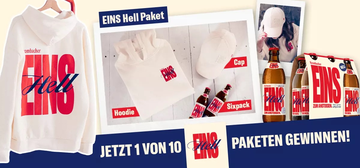 krombacher's tweet image. Schon #EINS probiert? Jetzt gibt es auch noch EINS zu gewinnen! 😎
Für unser neues Krombacher EINS Hell haben wir eine #Verlosung am Start. Neben einem Sixpack EINS gibt es noch EINS Hoodie und EINS Cap zu gewinnen.  #Gewinnspiel #Bierbewusstgeniessen
▶️eins-hell.de/eins-gewinnen