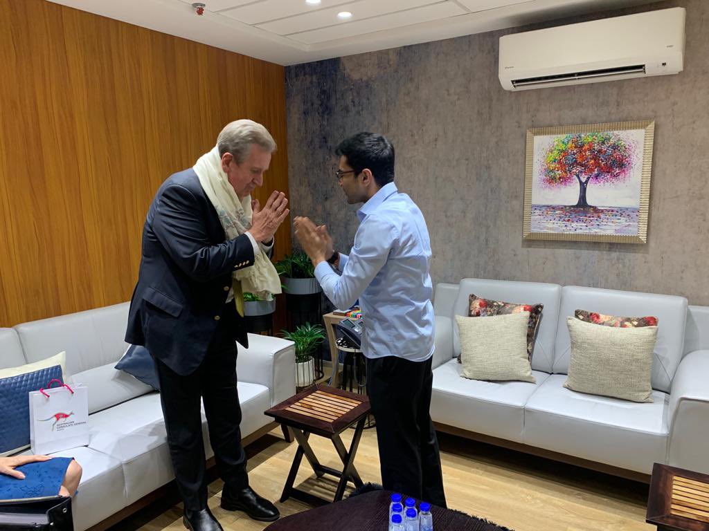 AusHCIndia's tweet photo. Thank you @AITCofficial luminary @abhishekaitc for your valuable insights into West Bengal’s political dynamics and your vision for Trinamool Congress party. #Kolkata #abhishekbanerjee @AusCGKolkata https://t.co/d376tzQaVK