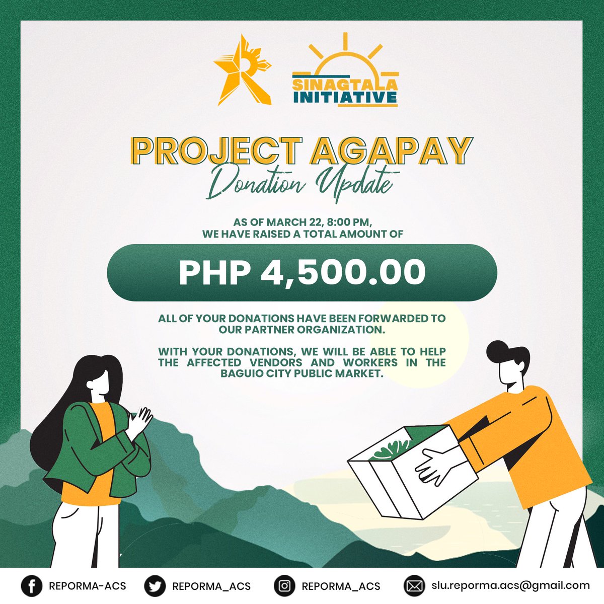 REPORMA_ACS's tweet photo. [#ProjectAgapay 2023]

#REPORMAACS extends its utmost gratitude to those who contributed to the #SinagtalaInitiative raising Php 4,500. https://t.co/rVzy9t20il