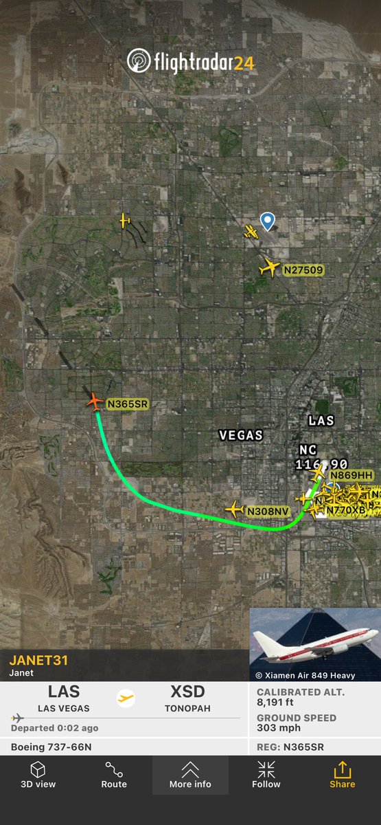 N365SR's tweet photo. Flight from Las Vegas to Tonopah
https://t.co/ilMe5m0L2n #N365SR #JANET31 #JANET #TONOPAH #KTNX #KLAS #LASVEGAS #VEGAS #FR24 https://t.co/DiNFgYUqPj