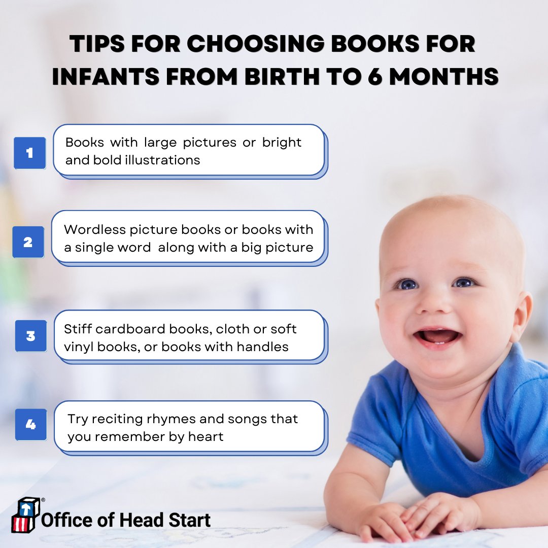 When reading to infants from birth to 6 months, parents should choose books with large pictures or bright and bold illustrations set against a contrasting background. Find more tips on choosing good books for infants and toddlers: buff.ly/2XOEAsM #NationalReadingMonth