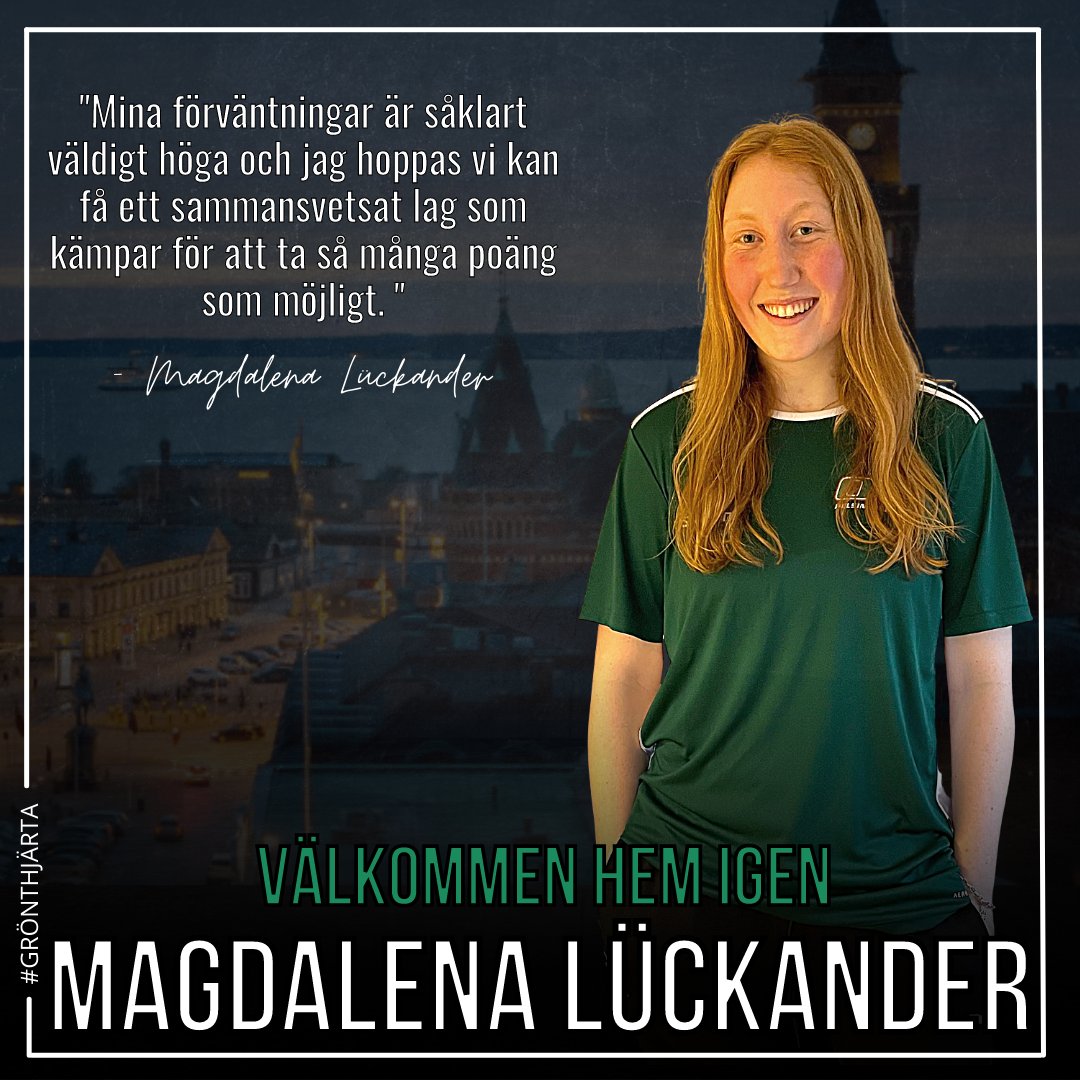 Dags för veckans fjärde nyhet och årets andra nyförvärv. Vi är otroligt glada att välkomna Magda Lückander hem igen 💚 

Magda har de senaste säsongerna spelat i Eslövs IK där hon haft en fin utvecklingskurva och vi är glada att få se henne i klubben igen

…lub-member.s3.eu-west-1.amazonaws.com/media/filemana…