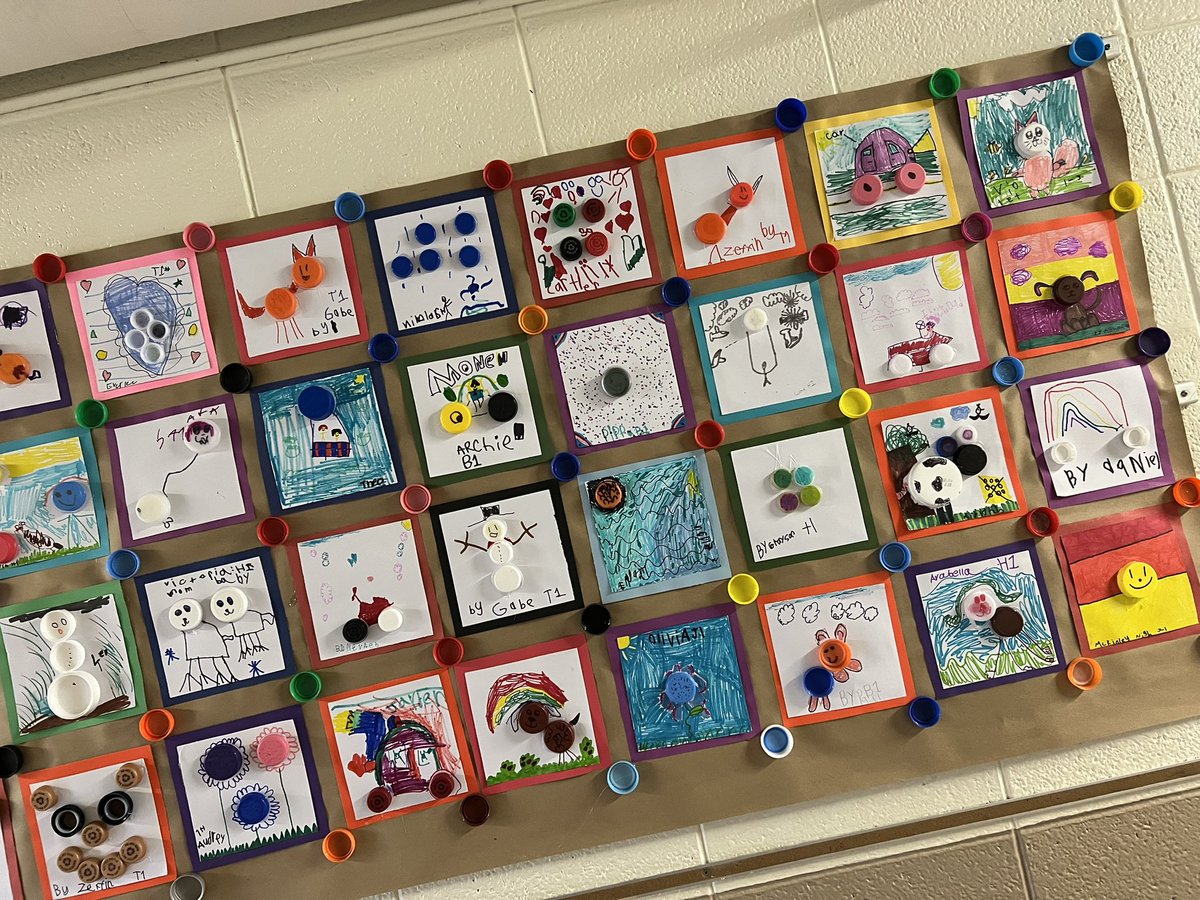 mrsabhat's tweet photo. When you give a 1st grader a bottle cap…@ArtBinghamElem1 Check out all the different ways a circle can make a piece of art🎨 @MeadorAdam @officialSPS https://t.co/PYkDhEnkgM