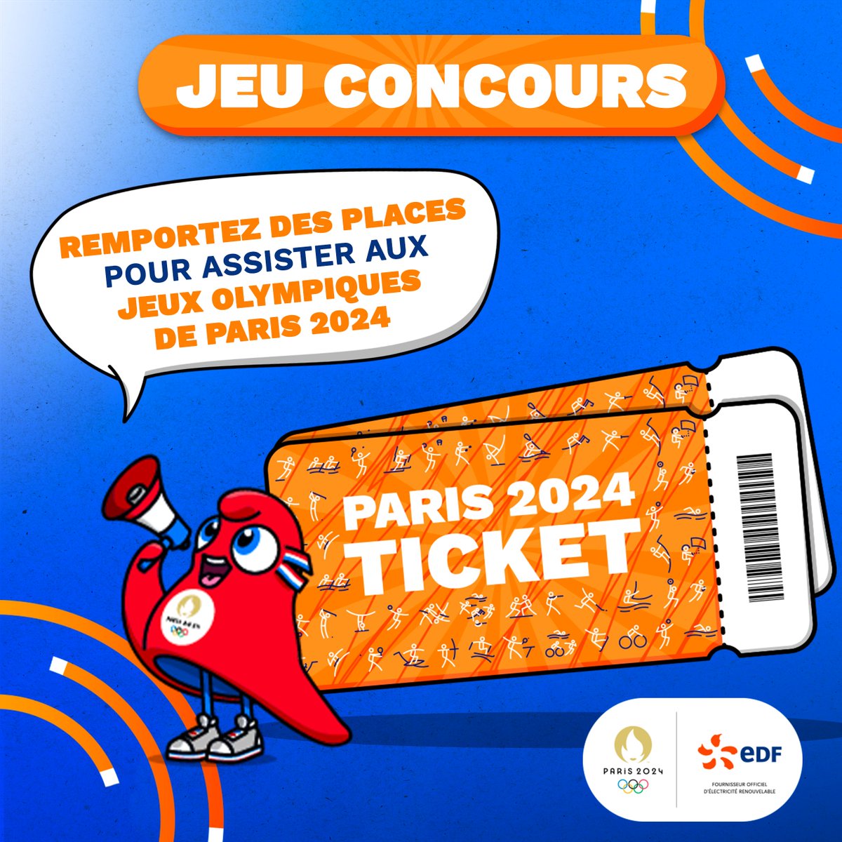 EDF_Sport's tweet photo. 🎁 JEU CONCOURS 🎁
Vous souhaitez assister aux JO de #Paris2024 ? Tentez de remporter 2 places pour profiter de l'événement 😍 
Pour participer :
✅ Follow @energiedusport 
✅ RT ce tweet 
Tirage au sort le vendredi 7 avril à 10h ⚡ Bonne chance à tous 🍀 #EnergieduSport #DLDJuil https://t.co/0lSMfYw0IG
