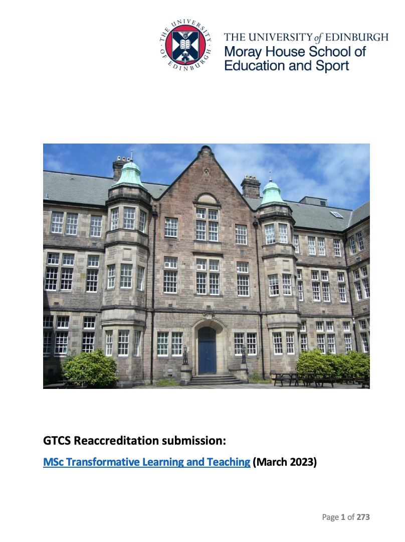Today was the <a href="/gtcs/">The General Teaching Council for Scotland</a> #reaccreditation✔️ It was my pleasure to represent #MScTLT <a href="/MorayHouse/">Moray House School of Education and Sport</a>  &amp; I am proud of all that we have achieved, of  #TLTers &amp; our impact on #TeacherEducation &amp; #ProfessionalLearning in Scotland #TransformativeLearning #TransformativeTeaching #Reaccredited🙏