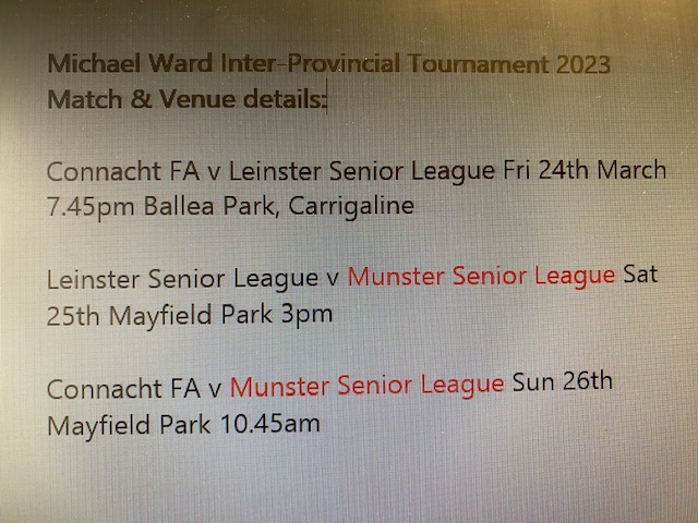 MunsterSenLgue's tweet photo. Congratulations to all the players, and the very best of luck to our Representative Squad and Management Team who take on the Connaught FA and the Leinster Senior League this weekend in the FAI Michael Ward Inter-Provincial Tournament here in Cork.⚽️⚽️
https://t.co/8oCU6VdlMG https://t.co/qM1stvo5PD