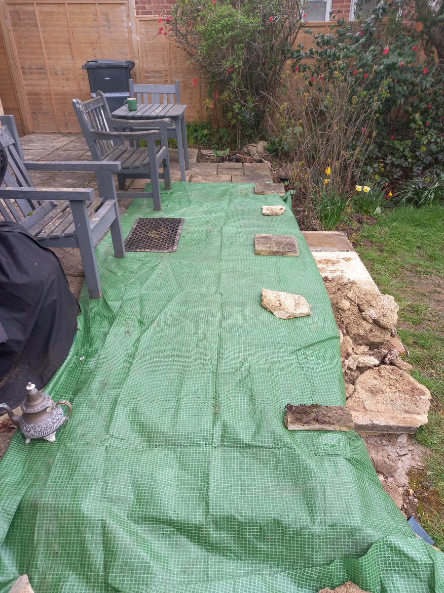 A bit more job variety for the week. Re-laying some loose slabs for a regular customer. 👍🏻

Then, because we could do with some more. The heavens opened. 😑🌧