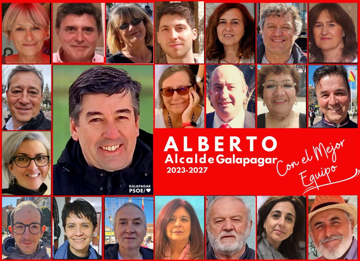 <a href="/PSOE_Galapagar/">PSOE Galapagar</a> tiene #ElMejorEquipo, desde hoy, para acompañar a
<a href="/AlbertoGmezMA14/">Alberto Gómez Martín</a> que renovará el 28M la Alcaldia de Galapagar.  

#AlbertoAlcalde2023-2027
#SeguiremosAvanzando
 porque
#DefiendeLoQuePiensas 

@Psoe_m 
<a href="/martabll/">Marta Bernardo</a> 
<a href="/PSOE/">PSOE</a>