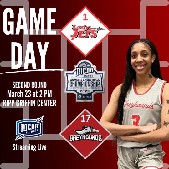 GreyhoundWBB's tweet photo. It’s 𝐆𝐀𝐌𝐄 𝐃𝐀𝐘 in Lubbock, TX‼️

Second Round of the 𝐍𝐉𝐂𝐀𝐀 𝐍𝐚𝐭𝐢𝐨𝐧𝐚𝐥 𝐓𝐨𝐮𝐫𝐧𝐚𝐦𝐞𝐧𝐭‼️

🏀 vs South Georgia Tech
🗓 March 23
⏰ 2:00PM CST
📍Lubbock, TX 
📺 https://t.co/bFj45JSnh5 https://t.co/zZ4m2Ghi6U