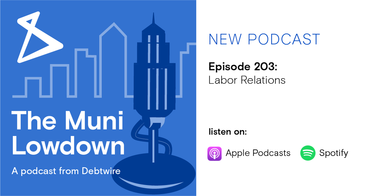 Debtwire's tweet photo. On the latest episode of the Debtwire Municipals Muni Lowdown podcast, Managing Editor Paul Greaves speaks with reporters Deb Pace and Simone Baribeau about labor disputes in the education and hospital sectors. 

https://t.co/vKVrjZ8StO

#muniland #healthcare #unions #highered https://t.co/LPsb6ZsPJ6