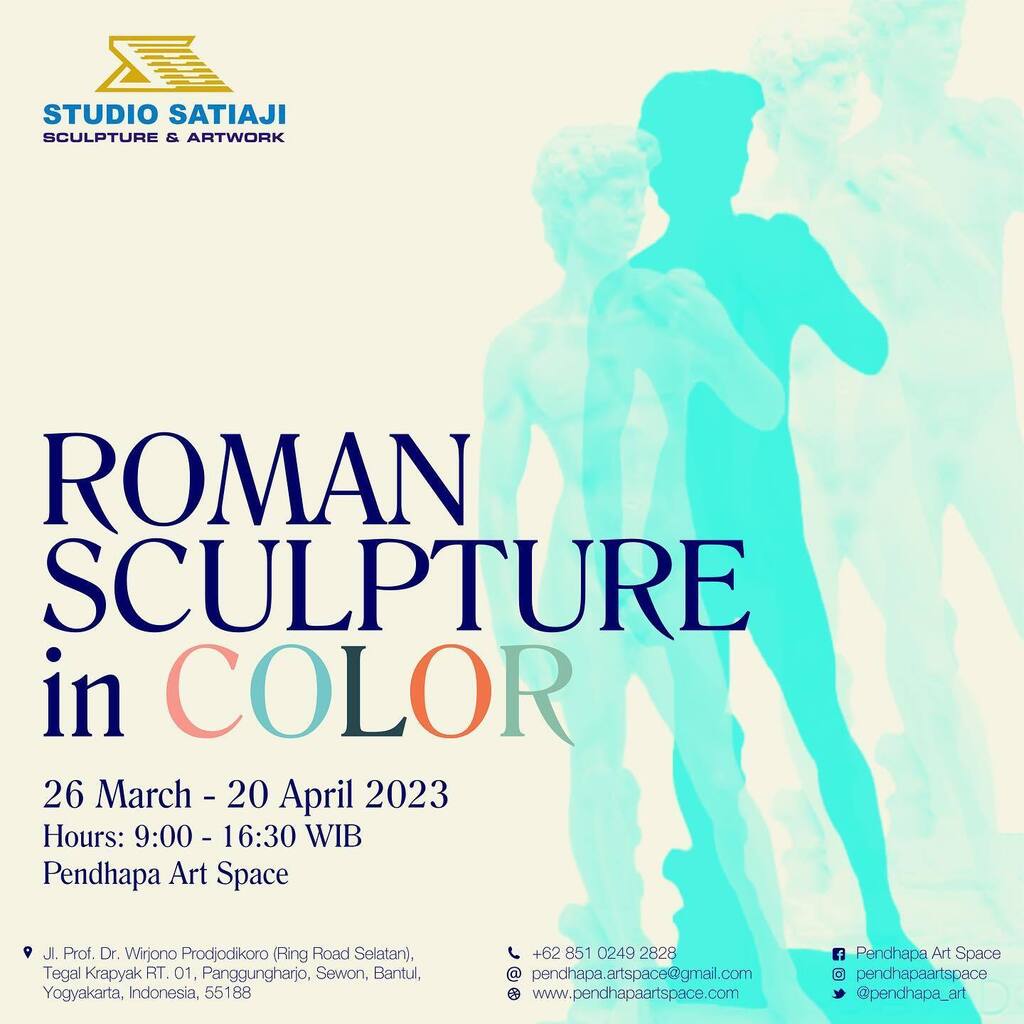 pendhapa_art's tweet photo. Studio Satiaji Sculpture &amp; Artwork dan Pendhapa Art Space mempersembahkan:
.
“ROMAN SCULPTURE IN COLOR”
Pameran Patung Roman karya Studio Satiaji
📆26 Maret - 20 April 2023
.
Waktu Kunjung Pameran:
📅 26 Maret - 20 April 2023
⏰ 09:00 - 16:30 WIB
.
📍Pendhapa Art Space
Jl. P… https://t.co/J0hhHWO9MB