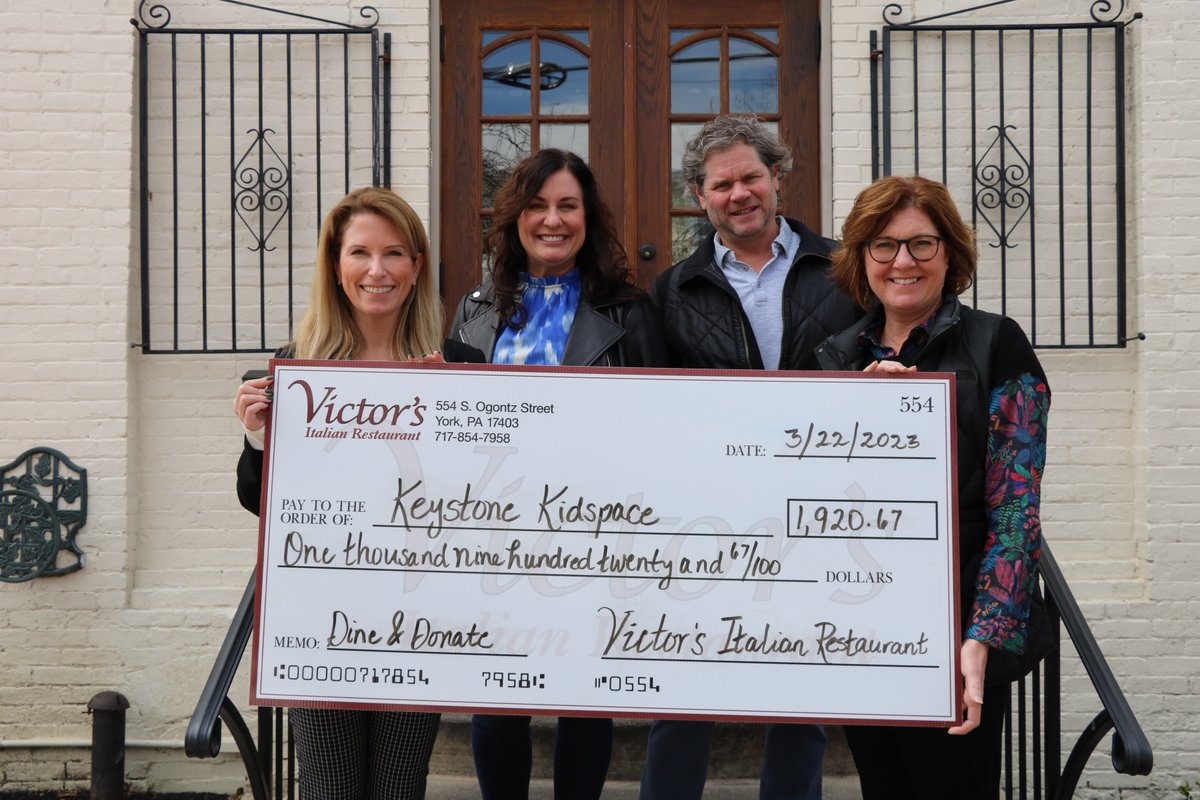 Thanks to all of you who dined with us we donated more than $1900 to #KeystoneKidspace! 🥳
#yorkpa #dineanddonate #victorsofyork #community #iloveyorkcity #givelocal #foodie #havefun #playwithpurpose