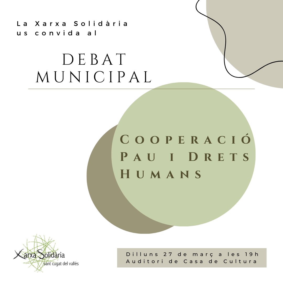 Des de l Xarxa Solidària Sant Cugat el 2019 vam demanar als diferents partits polítics una serie de compromisos vinculats a Polítiques municipals de Cooperació, Pau i Drets Humans. 
El 27 de març tindrà lloc una trobada per veure en quin punt estem.
<a href="/ajsantcugat/">Aj. Sant Cugat</a>