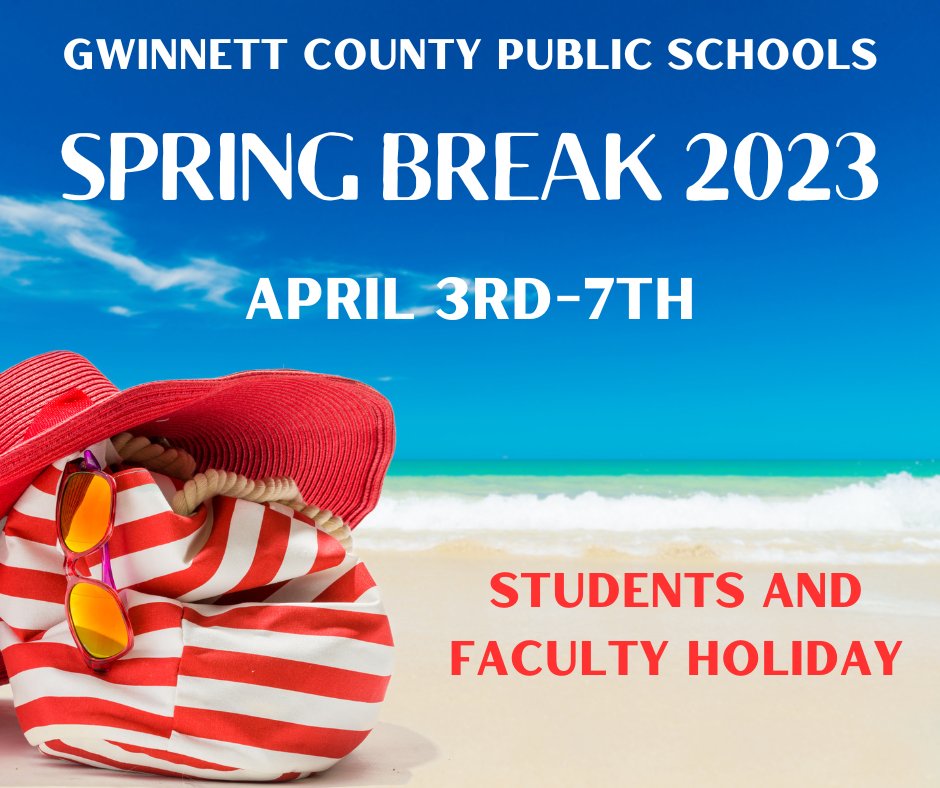 AlcovaES's tweet photo. Mark your calendars. Spring Break 2023 is coming April 3rd-7th. This will be a staff and faculty holiday. https://t.co/zUBKMSZpEQ