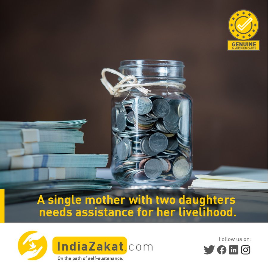 Sister Abitha is a poor mother of 2 daughters &amp; doing housework as a maid &amp; getting minimum money. It's not sufficient so she decided to sell cloth at home. Kindly help her out to buy clothes &amp; sell them door to door to earn for the family.
Donate today at indiazakat.com/campaign/11735