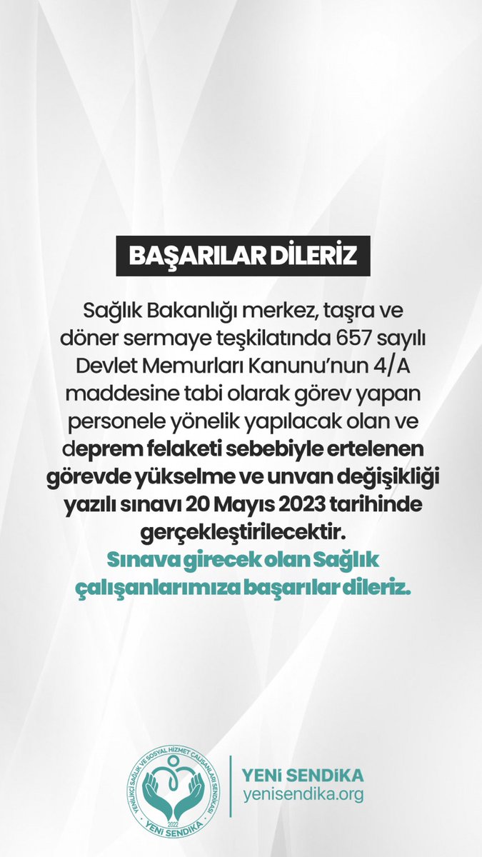 ysbmetinmemis's tweet photo. Sınava girecek tüm sağlık çalışanlarımıza başarılar dileriz. https://t.co/2ZFn8eNajN