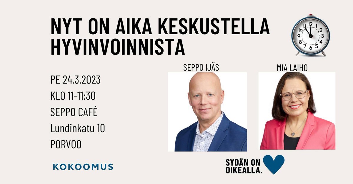 PorvoonKokoomus's tweet photo. Huomenna perjantaina Porvoon Kokoomuksen vaalikahvila Seppo Cafessa 👇

#UudenmaanKokoomus
#Eduskuntavaalit2023
#OikeaAika
#kokoomus 
@seppoia @MiaLaiho https://t.co/CoXSsnn3Qu