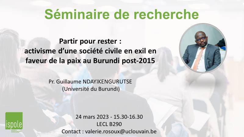 APN IRF Presentation 📚📝| Tomorrow, March 24, from 15:30-16:30 GMT+1

Guillaume Ndayikengurutse (<a href="/GuillaumeNda/">Dr. Guillaume NDAYIKENGURUTSE, Ph.D</a>,  APN IRF 2022) will be presenting his APN-funded research at the Catholic University of Louvain in Belgium. More information in available in the poster ⬇️
