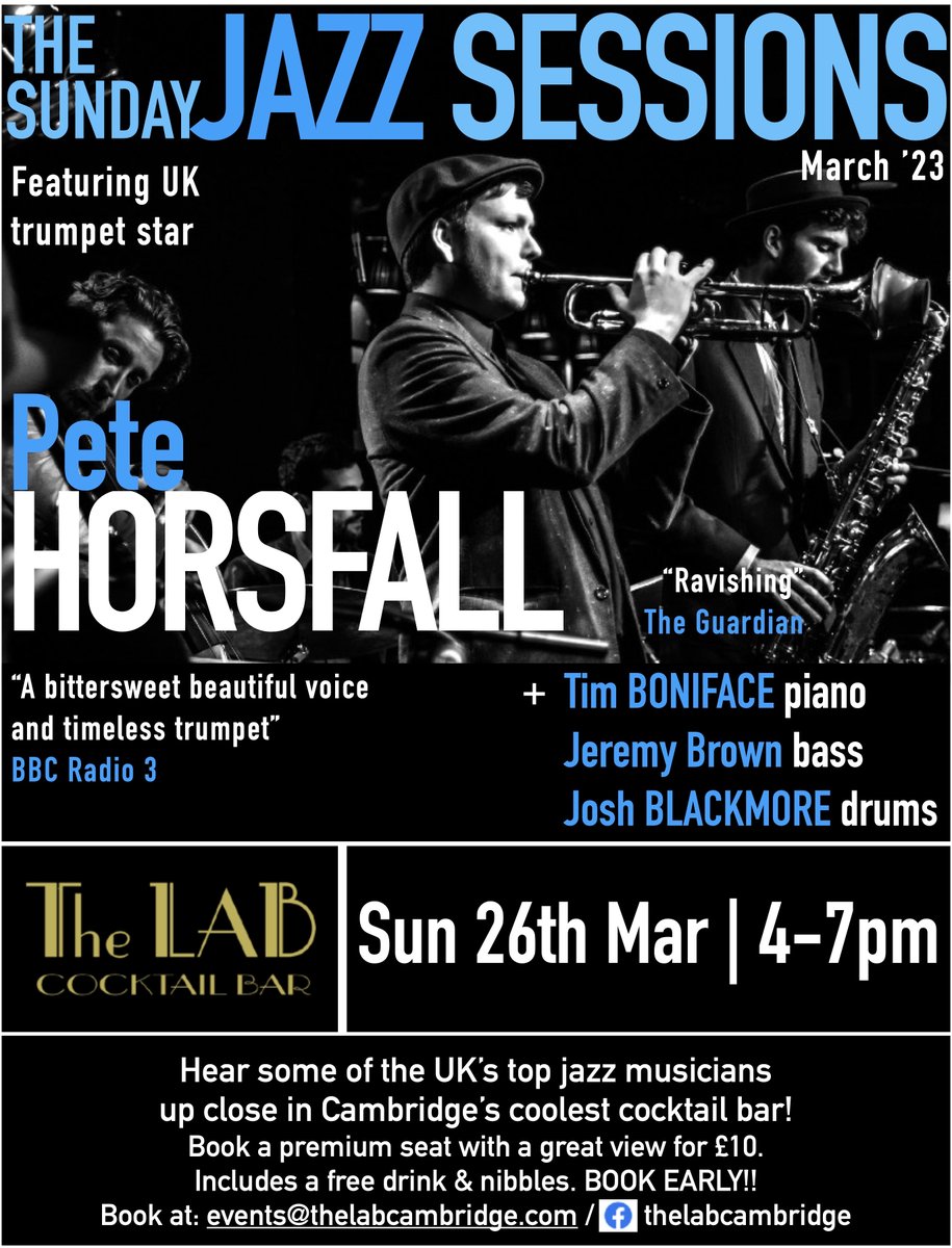 The LAB Cocktail Bar & Kitchen (@thelabcambridge) on Twitter photo There's still time to book for @pete_horsfall this Sunday! Email events@thelabcambridge.com to secure your place⭐️ There's still time to book for @pete_horsfall this Sunday! Email events@thelabcambridge.com to secure your place⭐️