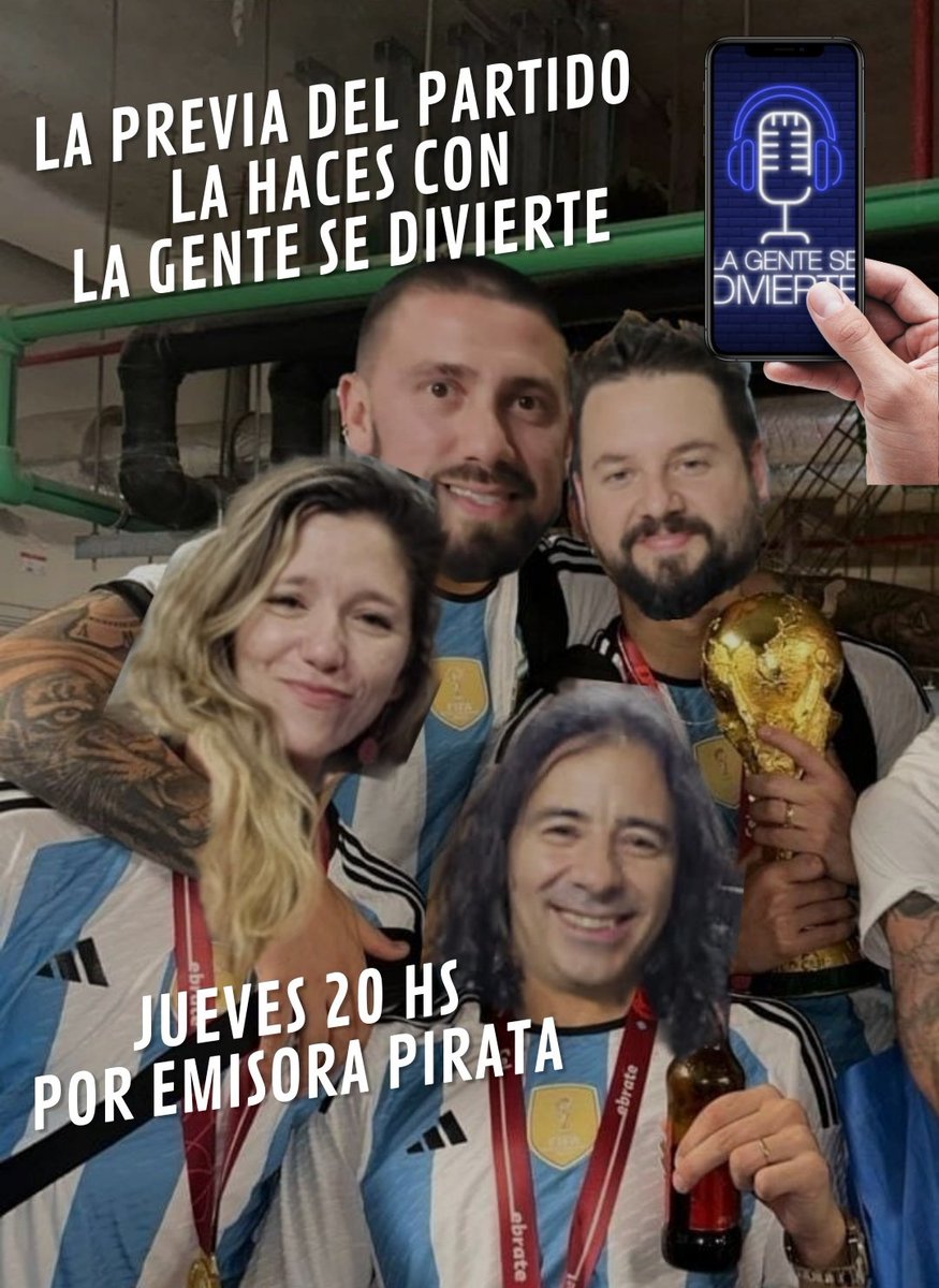 GenteSeDivierte's tweet photo. 📻 A partir de las 20hs sintonizá @emisorapirataradio y hacemos la previa.
🎧 Nos escuchas por:
📺 https://t.co/VXZlNkDCaD
💻 https://t.co/WXqvH9Vo9x
📱 App Emisora Pirata #Messi #Argentinavspanama #SeleccionArgentina #afa https://t.co/Of71Dq7Zl8