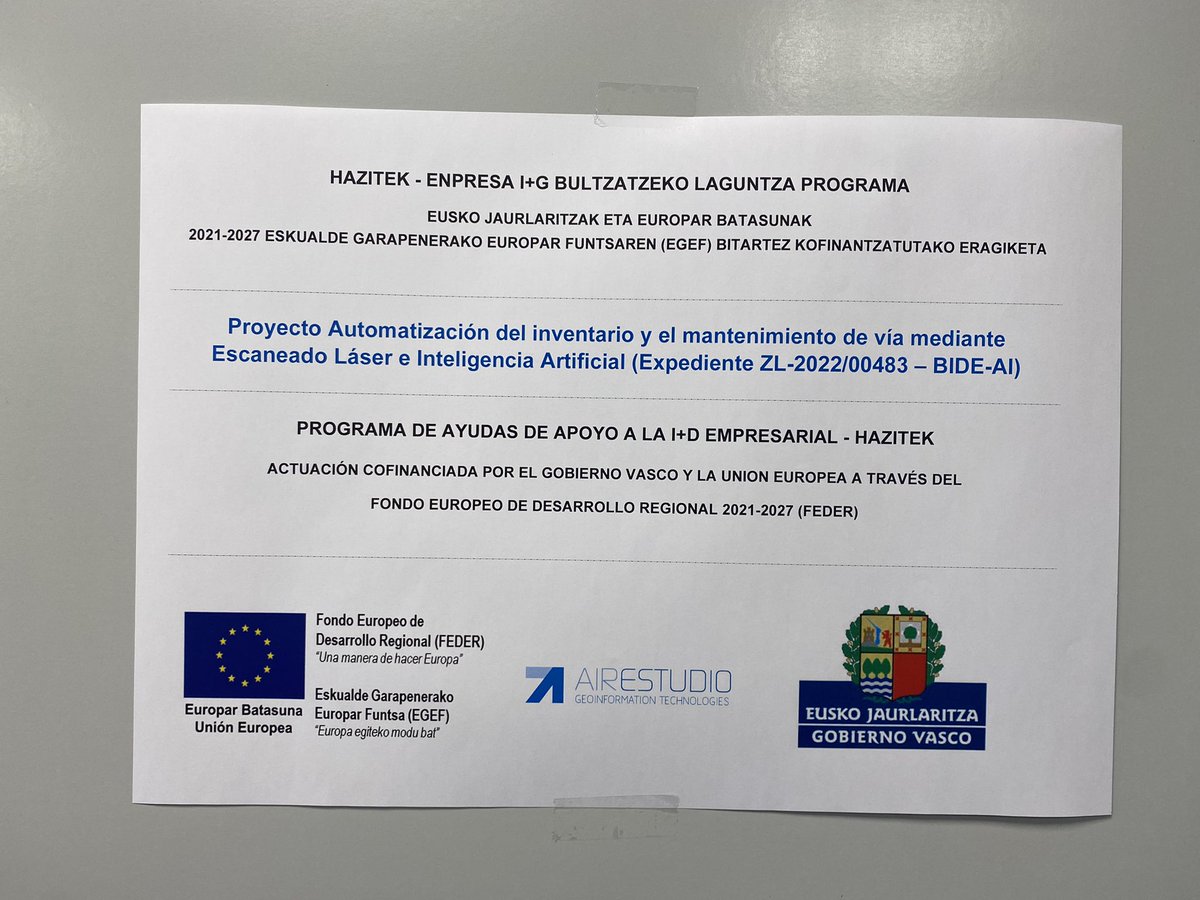 airestudioscoop's tweet photo. Seguimos avanzando en el Desarrollo de automatización del inventariado para el mantenimiento de vía mediante #MobileMapping e #IA financiado por #hazitek @gobiernovasco y Fondos #FEDER Proyecto BIDE-AI @tecnalia @irontec #Tecsa https://t.co/E7MCTETrip