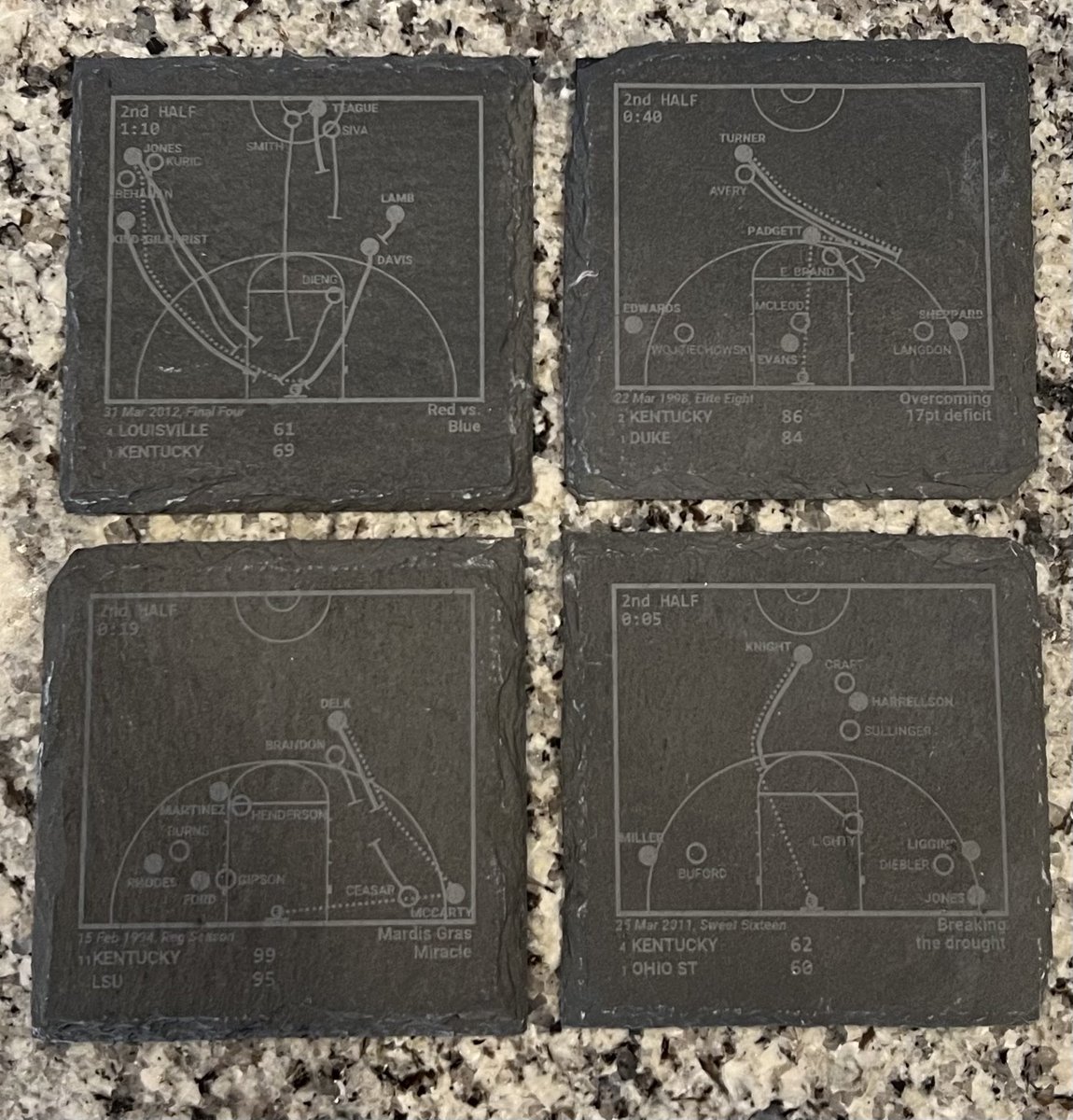 🚨GIVEAWAY🚨 We have partnered with Playbook Products to give away this awesome set of coasters commemorating four historic Kentucky basketball plays! One lucky #BBN member will win To enter: - RETWEET - FOLLOW @JackPilgrimKSR and @PlaybookProduct Giveaway ends 3/27 at 8 AM ET