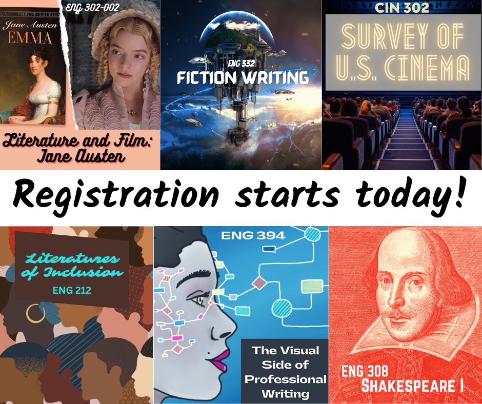 Priority registration for Fall '23 courses starts today! 
To find out when you can register: inside.nku.edu/registrar/regi…
Take a look at all of the amazing courses we're offering next semester: inside.nku.edu/artsci/departm…

#nku #nkuenglish #englishdepartment #registration #classes #fall