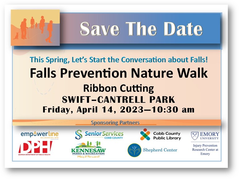 IPRCEmory's tweet photo. Please mark your calendars and save the date to join us and attend the Grand Launch for the Fall Prevention Nature Walk on Friday, April 14th at 10:30 am!
#injuryprevention #IPRCE #fallprevention https://t.co/Oi9jj33hh7