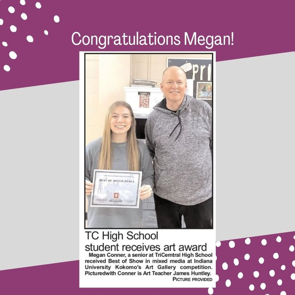 TCCSTrojans's tweet photo. Congratulations Megan! Her artwork was awarded "Best Mixed Media" at the 25th Annual IUK High School Art Exhibition. The exhibit runs through March 30th go check it out! https://t.co/0OgfHZf50M