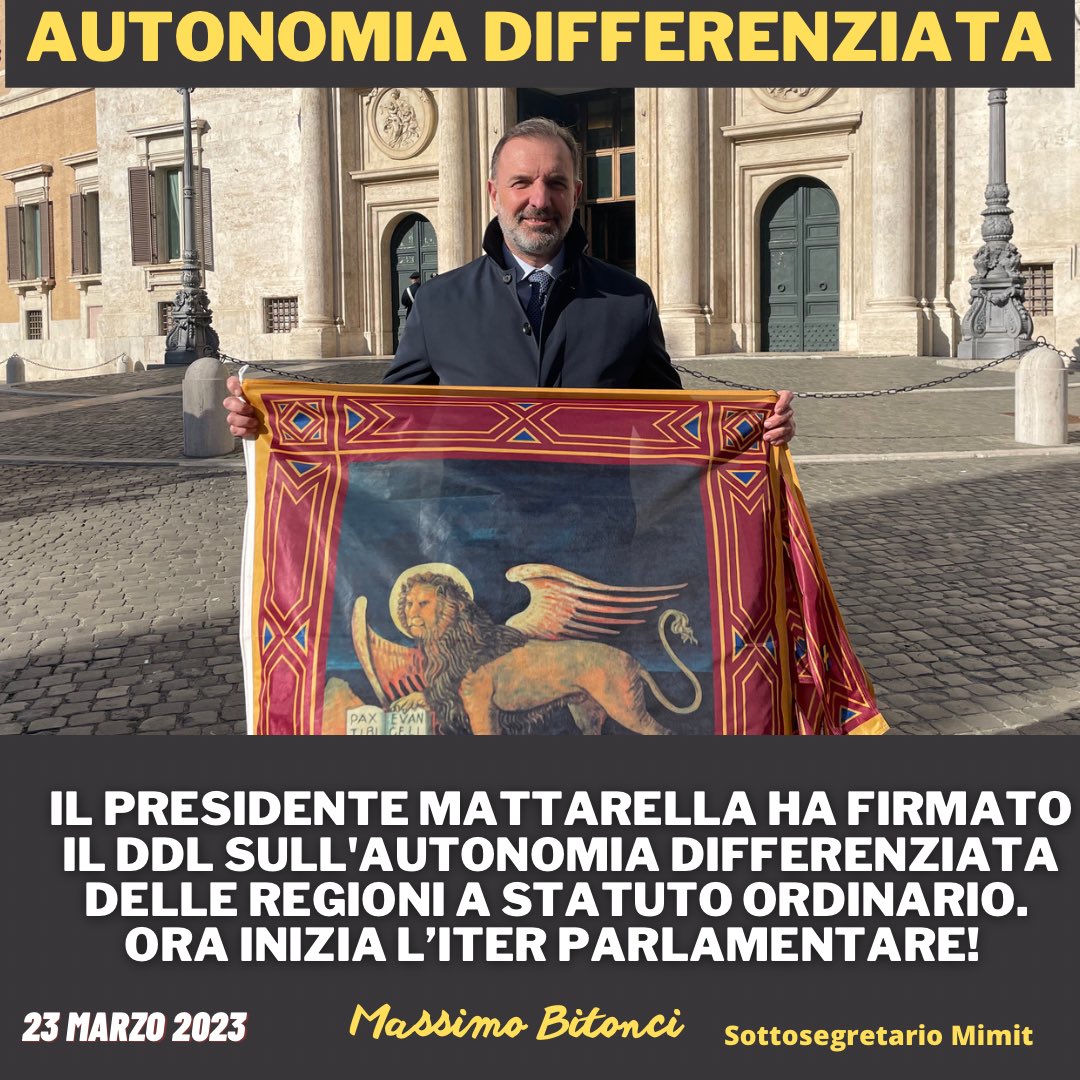 🦁 Il Presidente #Mattarella ha firmato il Ddl sull'Autonomia Differenziata delle regioni a statuto ordinario. 
Ora inizia l’iter Parlamentare!
#AvantiTutta