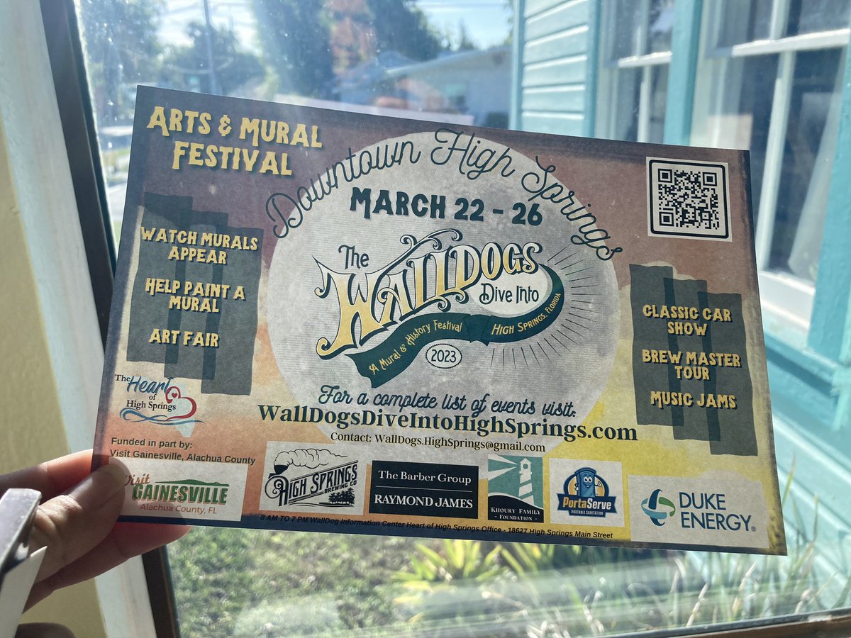 tessellatedrat's tweet photo. Walldogs dive into High Springs mural and art festival is here. Come watch or participate in painting our city’s historical murals. #highspringsfl #florida #art #muralfest #highsprings #walldogs https://t.co/sVIkWfpZpZ