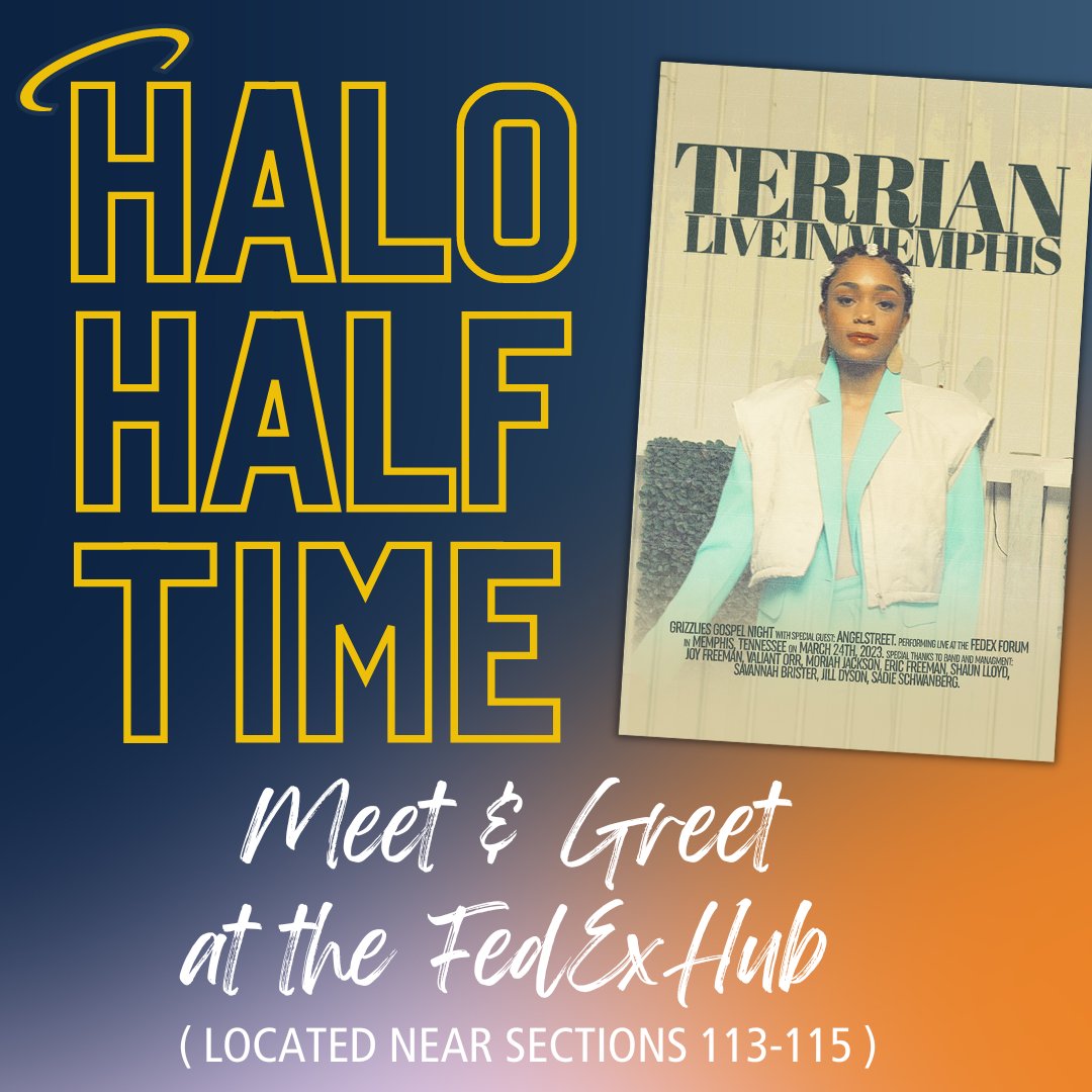 GRIZZ FANS! TERRIAN FANS! ANGELSTREET FANS! MEMPHIS FANS! Join us tomorrow for Grizzlies Gospel Night including a post-game concert with Terrian! Stop by our table near Sections 113-115 around halftime to meet Terrian and AngelStreet.