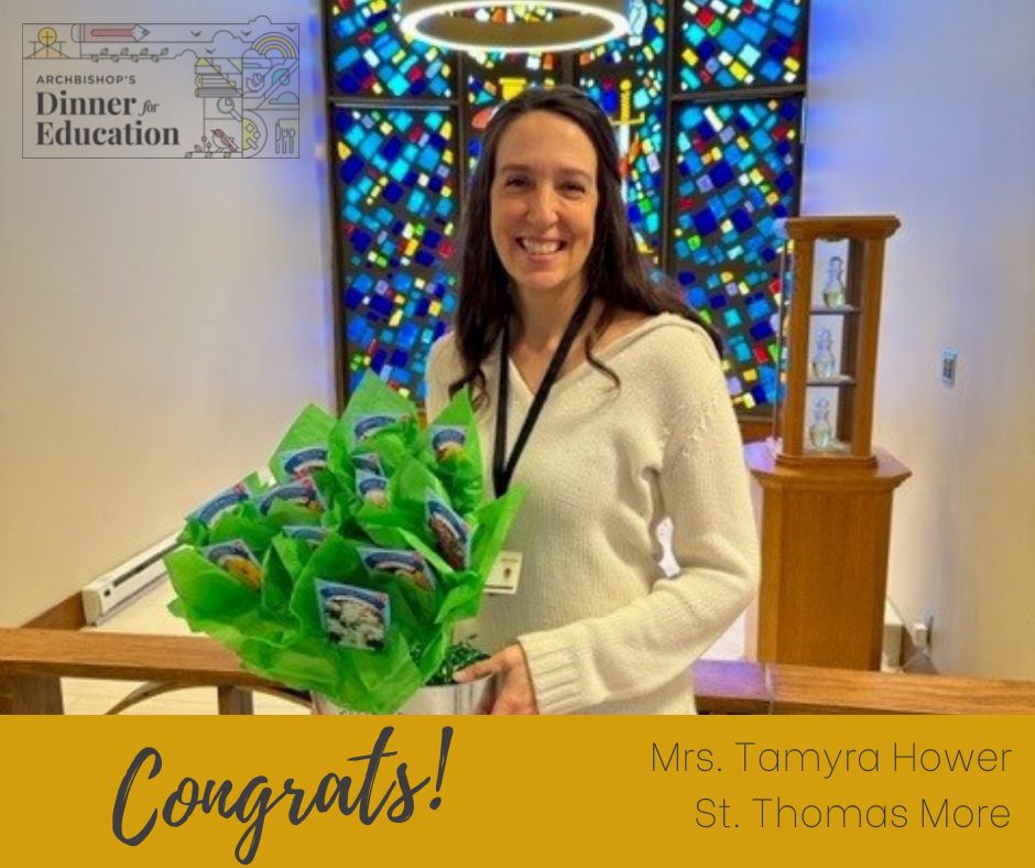 Another of the 2023 honorees was surprised earlier this week with the news. Congrats also to Mrs. Tamyra Hower, PreK teacher and Early Childhood Program Director at St. Thomas More Catholic School in Omaha. Can't wait to celebrate w/ you at the Archbishop's Dinner for Education!