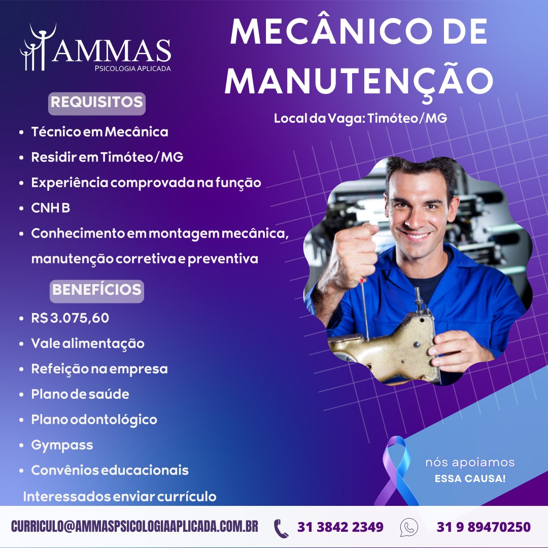 AMMASPsico's tweet photo. Se você está em busca de uma oportunidade, deseja crescer no mercado de trabalho e tem experiência na área, envie o seu currículo com o nome da vaga para:
curriculo@ammaspsicologiaaplicada.com.br

#vagasminasgerais #timoteo #vagadeemprego https://t.co/Mjuw8x6UFv